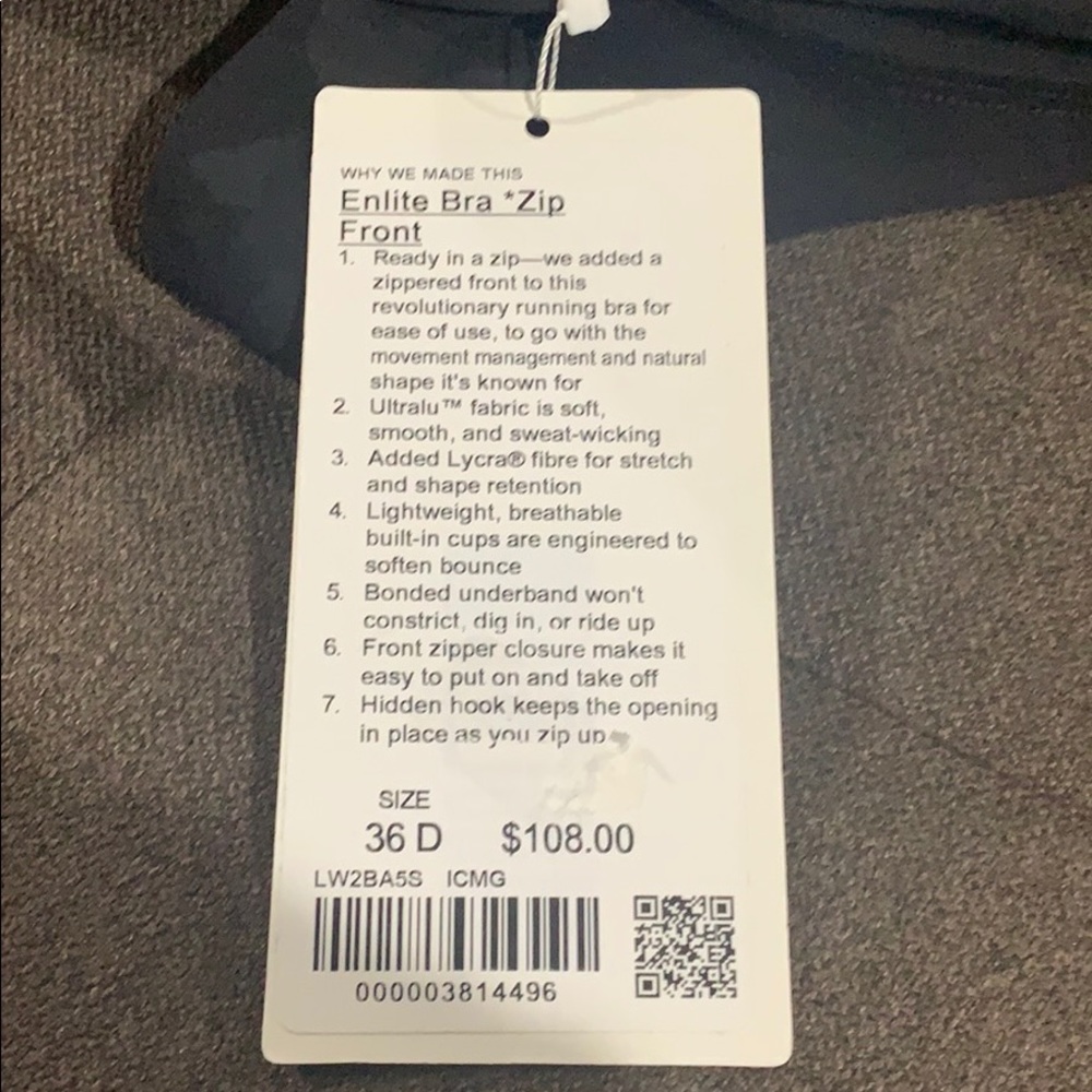 Lululemon Enlite Bra front zip black 36D - Picture 4 of 4